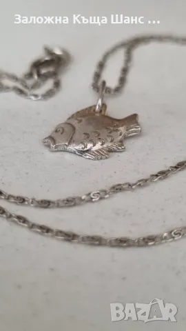 Сребърен синджир с висулка риба , снимка 2 - Колиета, медальони, синджири - 47458761