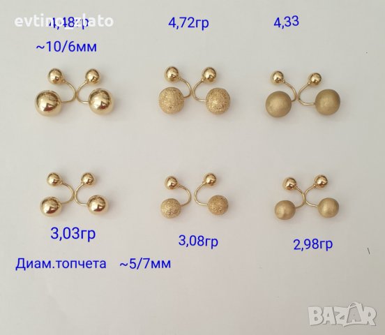 Златни обеци с топчета-14К, снимка 4 - Обеци - 39122598