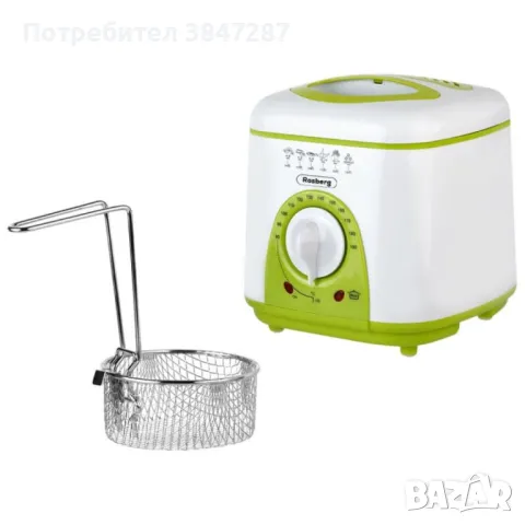 Фритюрник мини Rosberg, 1 литър, 950W, 80-190 C, Бял/зелен - 24 МЕСЕЦА ГАРАНЦИЯ, снимка 5 - Фритюрници - 47293653