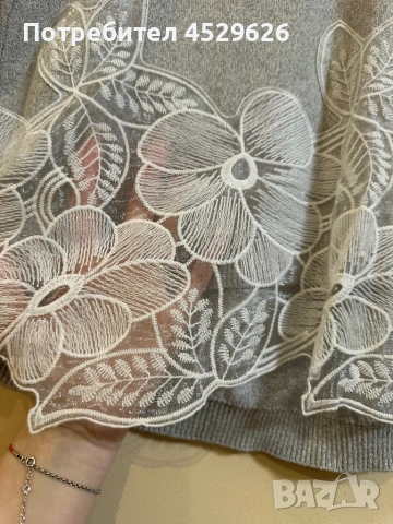 Сива блуза с дантела , снимка 3 - Блузи с дълъг ръкав и пуловери - 53237206