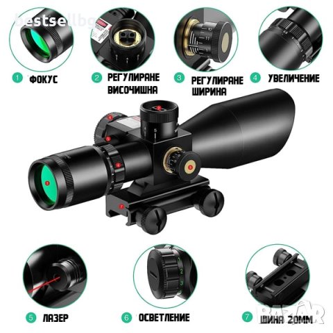 Оптика лазерен прицел 2.5x-10x тактически мерник голямо увеличение лов, снимка 3 - Оборудване и аксесоари за оръжия - 41813759