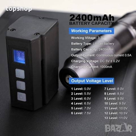 ЧИСТО НОВ комплект за татуировки HAWINK, ротационен пистолет за татуировки с безжично захранване..., снимка 2 - Други - 51972547