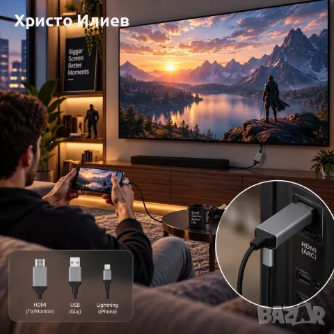 HDMI кабел за iPhone телефон с Lightning порт, снимка 5 - Аксесоари за Apple - 56306512