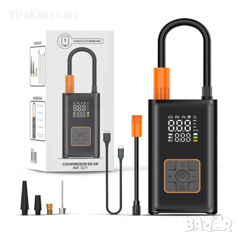 Безжичен дигитален компресор за гуми 150 PSI – 4000 mAh, презареждаем с LED фенер