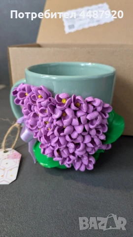 Чаша с декорация от полимерна глина, снимка 3 - Подаръци за жени - 50477649