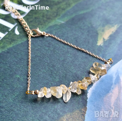 Нова гривна с цитрин, в златисто , снимка 4 - Гривни - 53069604