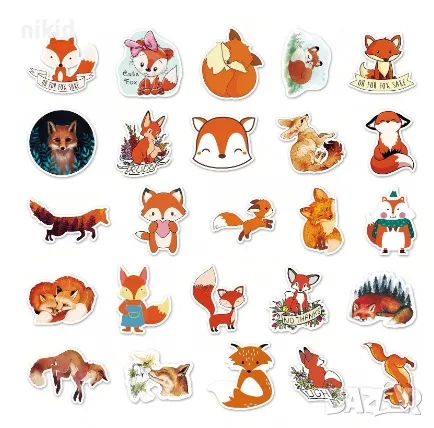 50 бр лисица лисици самозалепващи лепенки стикери за украса декор картонена торта и др парти, снимка 4 - Други - 47489068