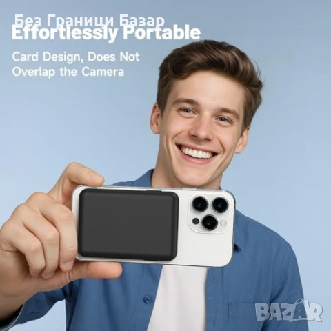 Нова Външна батерия Магнитен power bank 10000mAh 15W безжично + вградени кабели, снимка 6 - Външни батерии - 53696175