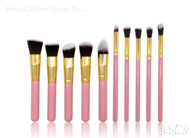 Четки за грим - 10 броя с дървени дръжки и глави от мек косъм HZS47, снимка 9 - Козметика за лице - 47716598