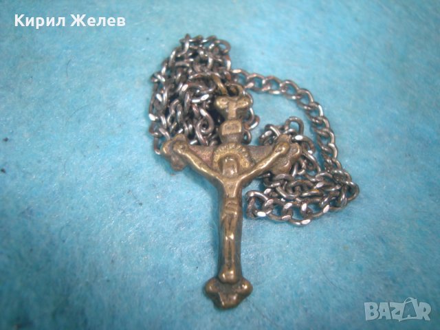 СТАРО БРОНЗОВО РАЗПЯТИЕ НАГРЪДНЕН ПРАВОСЛАВЕН КРЪСТ МАЙСТОРСКА РАБОТА със СТОМАНЕНО СИНДЖИРЧЕ 25549 , снимка 7 - Антикварни и старинни предмети - 35680544
