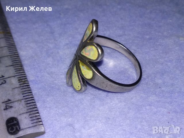 ПРЕКРАСЕН ФЛОРАЛЕН АРТ СРЕБЪРЕН ПРЪСТЕН ЦВЕТЕ СРЕБРО 925 АНГЛИЯ с ШЛИФОВАН КРАЛСКИ СЕДЕФ 39995, снимка 8 - Пръстени - 42613601