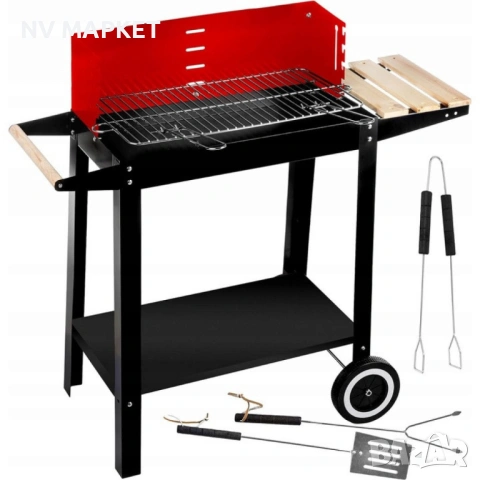 Градинско барбекю на колела, емайлирана стомана, 4 степени + Подарък 3 прибора, снимка 3 - Други - 53838033