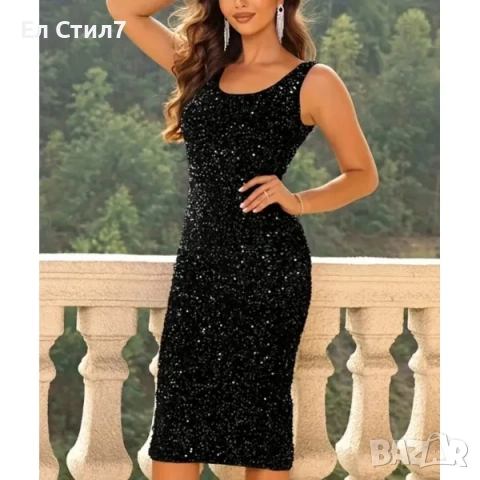 💕Плюшена черна рокля с пайети, снимка 4 - Рокли - 52345919