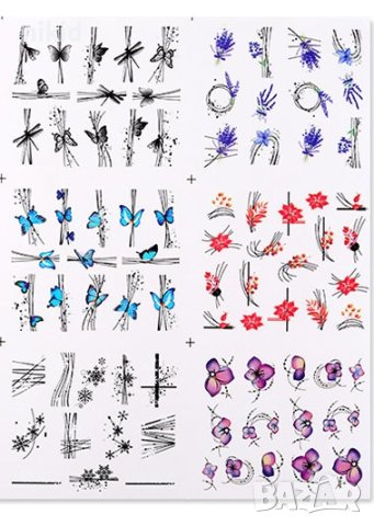 Черти цветя френски петна 12 в 1 лист слайдер татос водни стикери маникюр нокти декорация, снимка 3 - Продукти за маникюр - 41542135