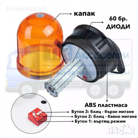 12-24V Диоден авариен буркан, маяк, Сигнална лампа маяк на магнит, снимка 3 - Аксесоари и консумативи - 35837305