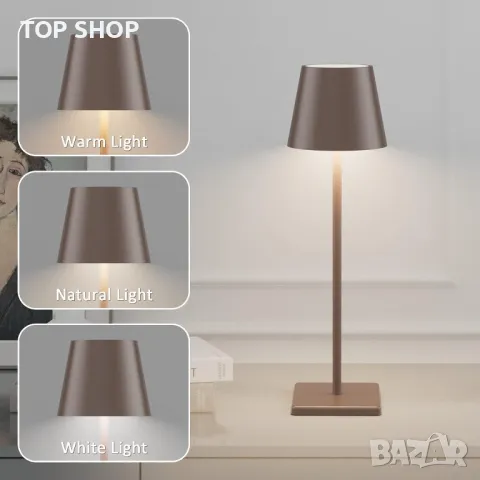 Комплект от 2 бр ЛЕД акумулаторни лампи- кафяви-метал, снимка 2 - Настолни лампи - 48645042