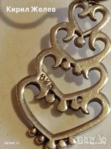 Висяща сребърна обеца с орнаментиран дизайн на сърца много красива 52642, снимка 9 - Обеци - 53051534