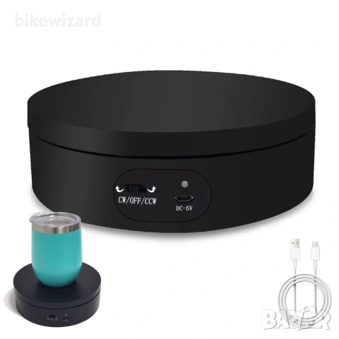 Електрическа 360° въртяща се стойка за фотография – черна 16 см НОВА