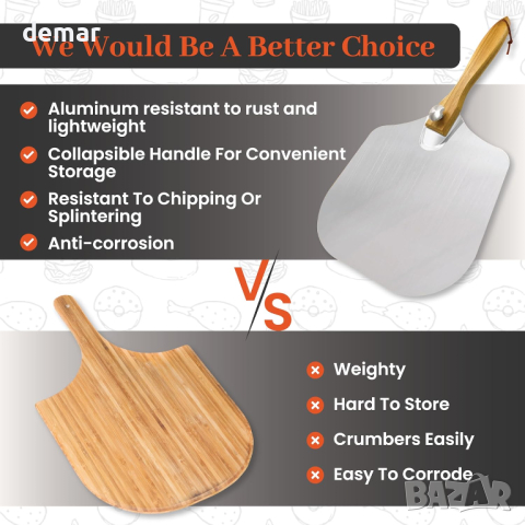 MYOTTPRO Алуминиева кора за пица, Включен скрепер и четка, снимка 5 - Други - 44514706