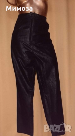 М Черен,кожен панталон/клин/ с висока талия , снимка 2 - Клинове - 36052907