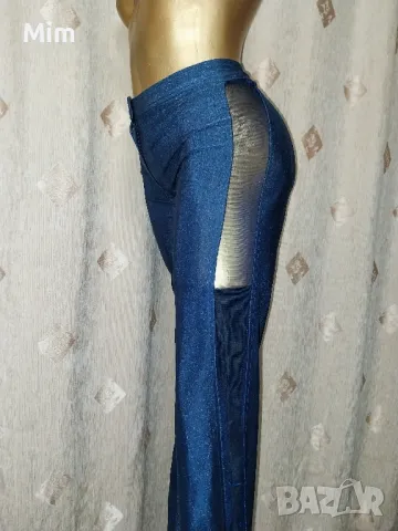 М Син панталон странично с прозрачен еластичен тюл , снимка 6 - Панталони - 50062503