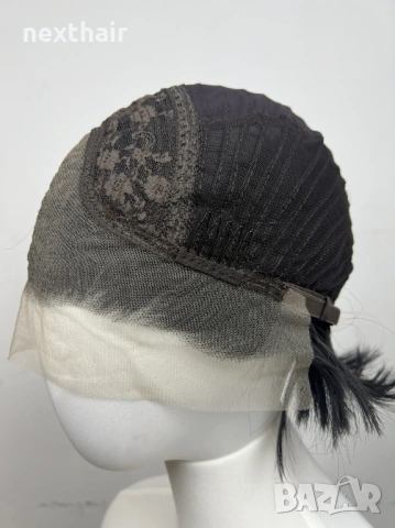 Къса черна перука с дантела 13x4 - скосен боб, естествен ефект, снимка 8 - Аксесоари за коса - 53830848