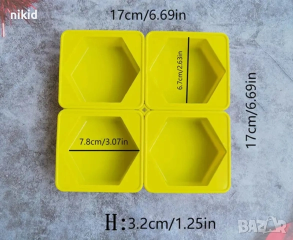 Шестоъгълник 4 шестоъгълници шестоъгълника дълбок силиконов молд форма шоколад гипс сапун, снимка 2 - Форми - 53852313