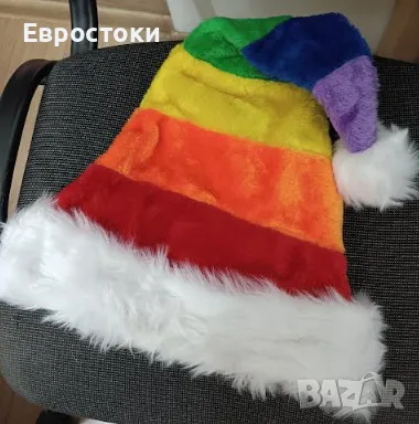 Коледна шапка Rainbow, многоцветна, топла коледна шапка на Дядо Коледа, унисекс, снимка 6 - Шапки - 47827477