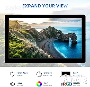 Wstirhy 10-инчов сензорен монитор, преносим 1920 x 1200 16:10 IPS сензорен екран, снимка 2 - Монитори - 49872733