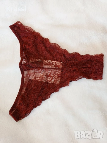 Кафяви дантелени бикини Monki XS, снимка 2 - Бельо - 53383044