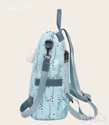 Светло синя раница с флорален мотив, снимка 4 - Раници - 53727853