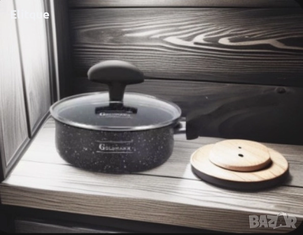 Касерола с капак Goldmann GM 1303-16, 16 см., Алуминий, Мрам. покр., Черен, снимка 4 - Съдове за готвене - 52752091