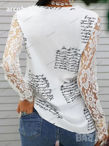 Дамска дантелена блуза с V-образно деколте и дълги ръкави - 023, снимка 5 - Ризи - 41004109