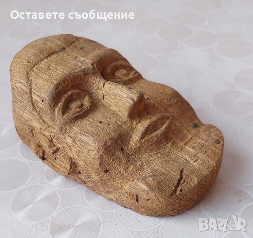 Дървена глава 10 см дърворезба, маска, пано, мъж, снимка 1 - Статуетки - 42302768