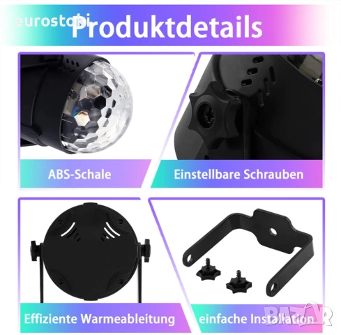 SEBRUANC Диско топка, звуково активирано парти светлини с дистанционно управление, снимка 8 - Прожектори - 51458097