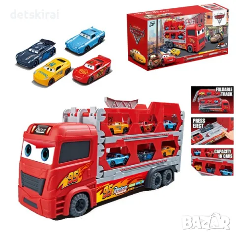 Автовоз с два катапулта, дълга писта и 2 метални коли Cars, снимка 4 - Коли, камиони, мотори, писти - 48250691