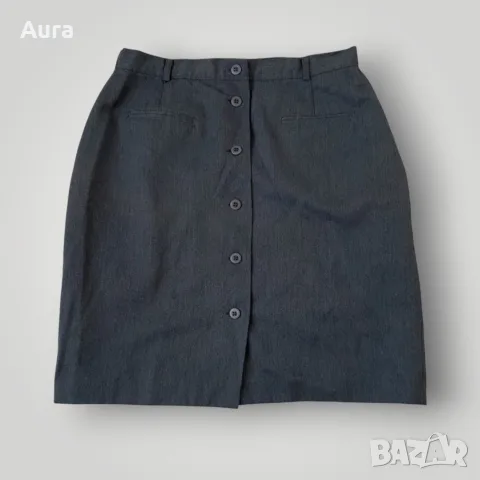 Grey button-front mini autumn skirt 