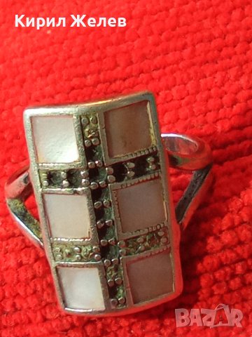 СРЕБЪРЕН СЕДЕФЕН АРТ ПРЪСТЕН СРЕБРО 925 с ШЛИФОВАН РОЗОВ СЕДЕФ и МАРКАЗИТИ - ЧАСТ от КОПЛЕКТ 27694, снимка 5 - Пръстени - 41638263