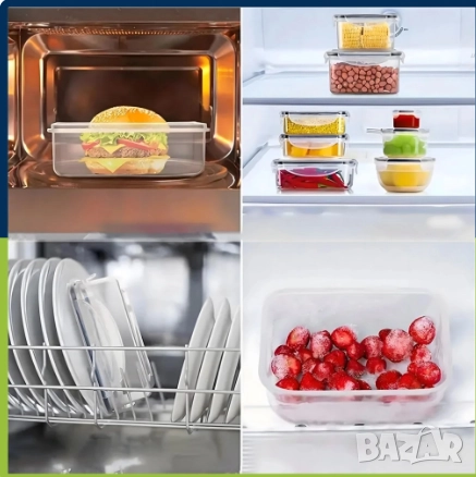 Комплект от 12 кутии за храна за обяд – пластмасови контейнери с капаци, снимка 3 - Кутии за храна - 52871258