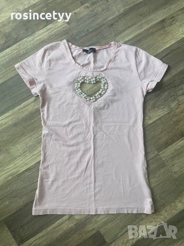 Тениска с перли сърце , снимка 1 - Тениски - 42054171