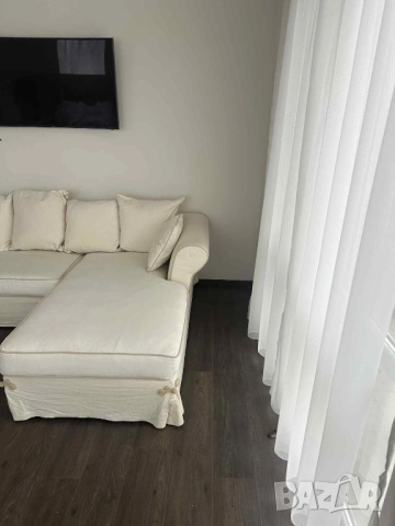 Ъглов диван от гъши пух с лежанка и табуретка Martineli, снимка 7 - Дивани и мека мебел - 53616515