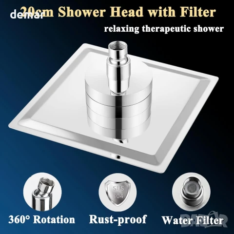 Филтриран душ, 20 см луксозен душ тип „Дъжд“, омекотява твърдата вода, хром, снимка 3 - Душове - 50766664