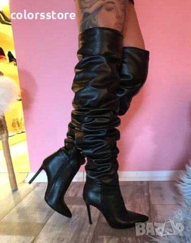 Чизми на ток - черна кожа - 1102