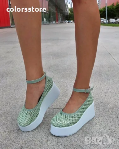 Обувки на платформа - мента с бяло ходило - FG10
