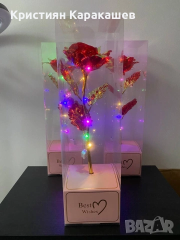 ВИСОКА 40СМ!Златна роза Golden Rose 24k Rainbow, LED Лента, Светеща, Кутия, снимка 3 - Декорация за дома - 53430012