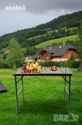 Метална сгъваема маса за градина или туризъм, 90x60x66 см, регулируема черна чисто нова от Германия , снимка 5 - Маси - 49660299