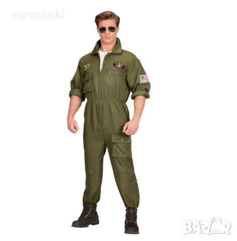 WIDMANN карнавален костюм на пилот, костюм на пилот на реактивен изтребител, зелен гащеризон на ВВС 