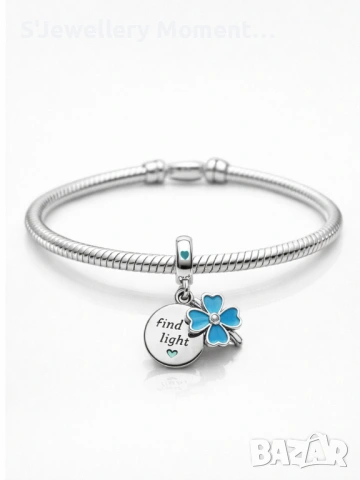 Сребърен талисман за гривни Пандора 925 четирилистна детелина, снимка 3 - Гривни - 53301070