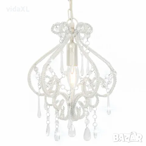vidaXL Полилей с кристали, бял, кръгъл, E14