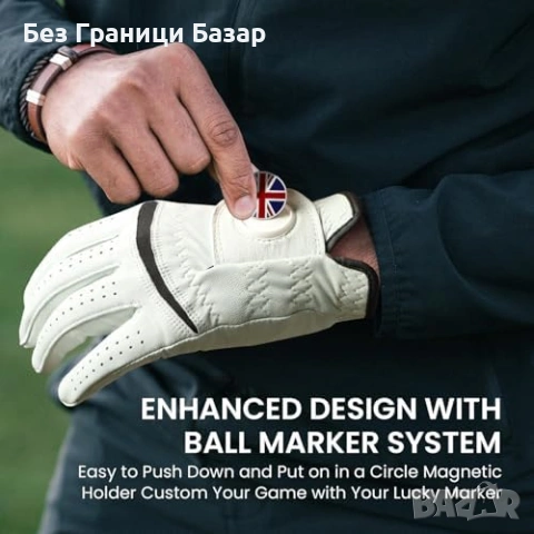 Нова Мъжка голф ръкавица Cabretta Leather Weathersof + магнитен маркер, снимка 5 - Голф - 53739440